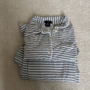 EUC J. Crew Dreamy Long Sleeved Gray and White Striped Pajama Set - medium